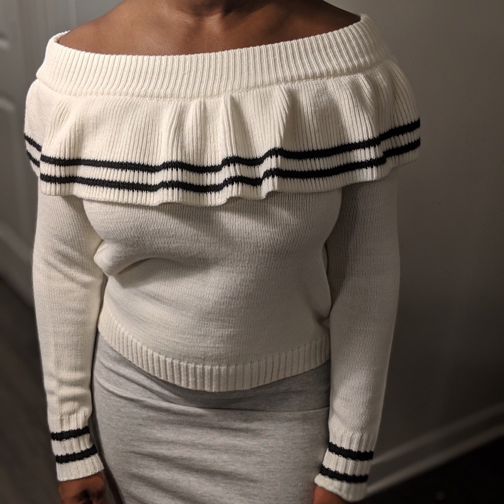 Off the shoulder ruffle sweater